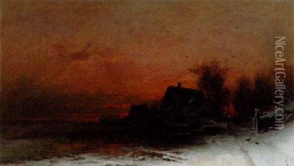Vinterlandskap I Aftonrodnad Oil Painting - Wilhelm von Gegerfelt