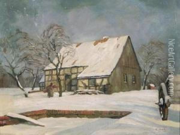Winterlandschaft Mit Bauernhaus Oil Painting - Ernst Miesler