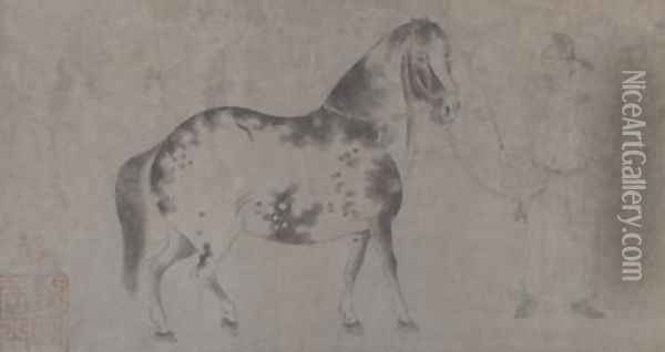 Detail of Five Tribute Horses 7 Oil Painting - Gonglin Li