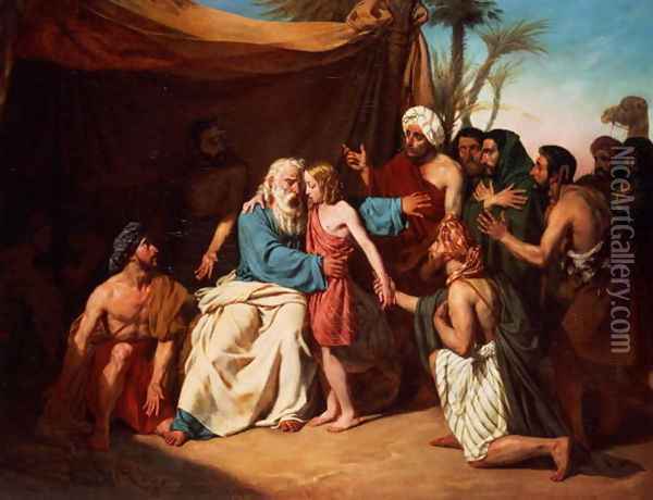Jacob refusing to release Benjamin, 1829 Oil Painting - Adolphe Roger