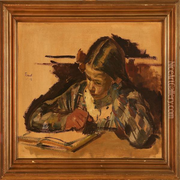 Reading Girl Oil Painting - Ludvig Find