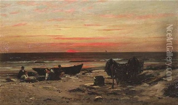 Abend Am Strand Oil Painting - Ludwig Heinrich Theodor (Louis) Gurlitt