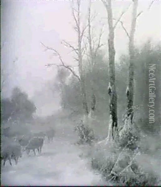 Schafe Im Verschneiten Wald Oil Painting - Ludwig Munthe