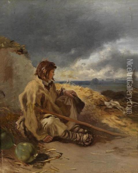 Italian Peasant Boy Sitting Oil Painting - Anton Schrodl
