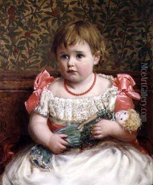 Portrait of a Little Girl with Her Doll Oil Painting - Henry Robert Robertson