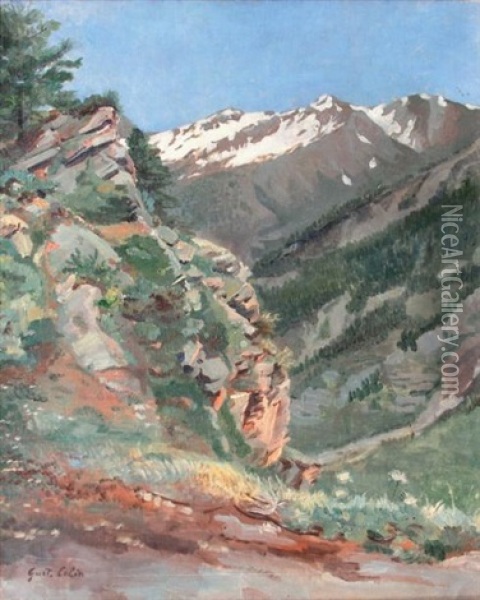 Vallee Des Pyrenees (vue Presumee Du Pic De Barbe Pres De Bareges Et Du Tourmalet) Oil Painting - Gustave Henri Colin
