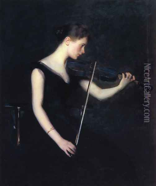 Girl with Violin Oil Painting - Edmund Charles Tarbell