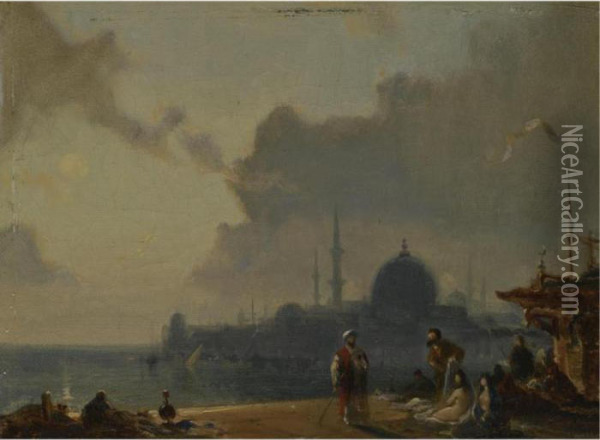 Constantinople Au Clair De Lune Oil Painting - Amedee Rosier