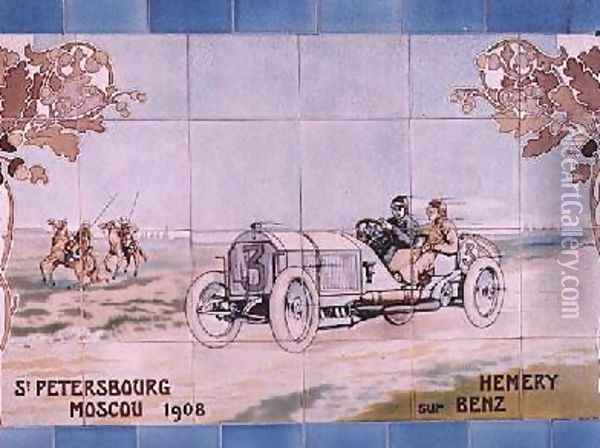 Hemery driving a Benz car in the St Petersburg to Moscow race of 1908 Oil Painting - Ernest Montaut