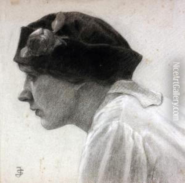 Jakub - Woman In Cap Oil Painting - Jakub Schikaneder