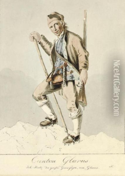 Canton Glarus. Joh: Heitz Der Grosse Gems=jager, Von Glarus Oil Painting - Franz Niklaus Konig