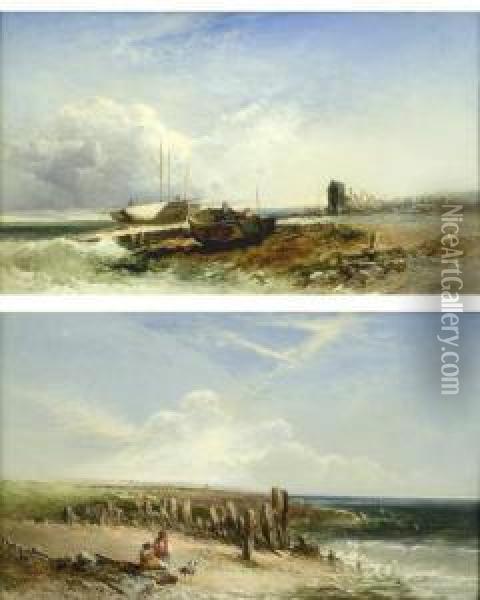 Beach Scenes, Hastings Oil Painting - Edward Charles Williams