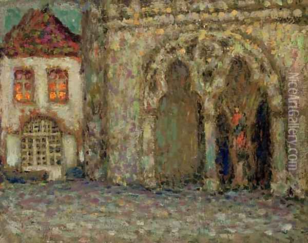 Le portail nord de la cathedrale de Treguier Oil Painting - Henri Eugene Augustin Le Sidaner