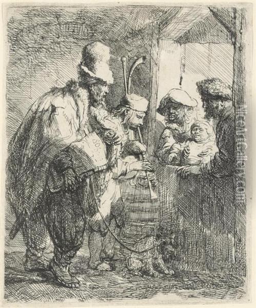 The Strolling Musicians (b., Holl. 119; H. 142) Oil Painting - Rembrandt Van Rijn