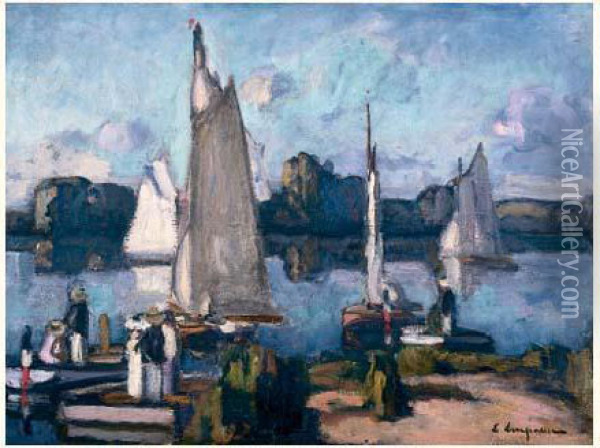 Promenade Pres Du Port Oil Painting - Edmond Lempereur