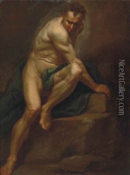 Study Of A Nude With A Green Wrap Oil Painting - Carlo Maratta