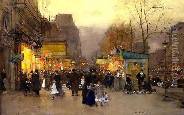 Les baraques du jour de l'An, Paris, Porte Saint Martin Oil Painting - Luigi Loir