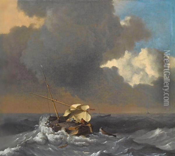 A Fishing Boat In A Rough Sea Oil Painting - Ludolf Backhuysen