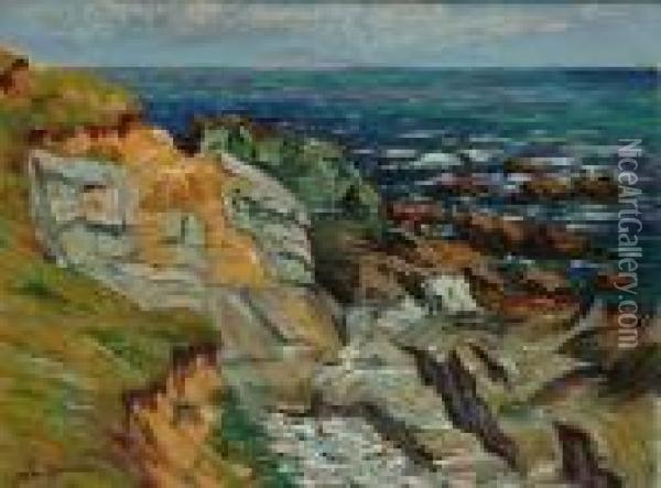 Rocky Coastline Oil Painting - Leo Gausson
