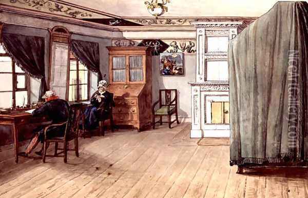 Neo-Classical Writing Room with an Elderly Couple, 1820 Oil Painting - Anonymous Artist