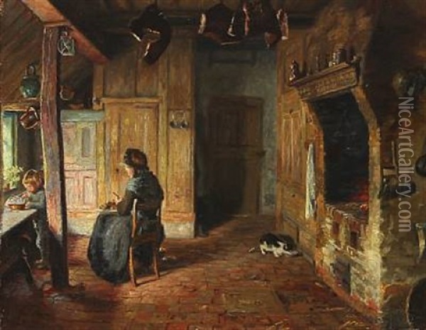 Country Interior Oil Painting - Johannes Martin Fastings Wilhjelm