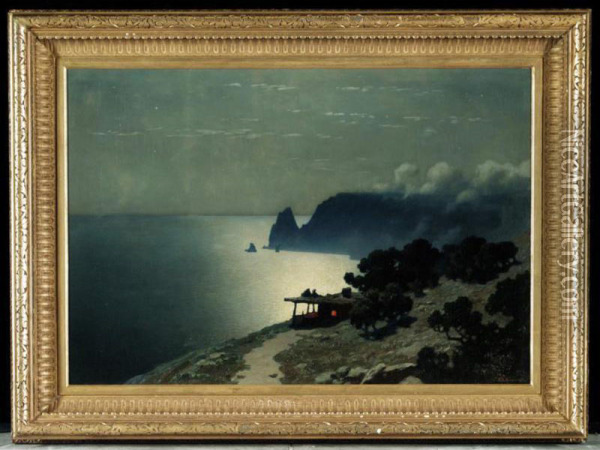 The Black Sea Coast By Moonlight Oil Painting - Grigory Odissevich Kalmykov
