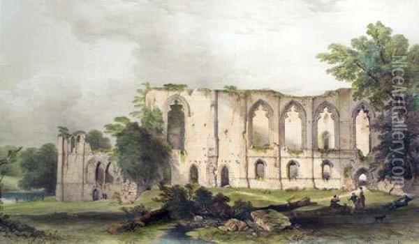 Exterior Of The Refectory, Easby Abbeyand Eggleston Abbey, Near Rokeby Oil Painting - William Richardson Hind G