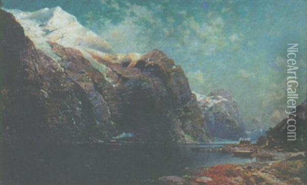 Alpine River Landscape Oil Painting - Julius Karl Rose
