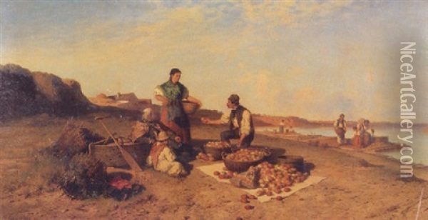 Gypsy Apple Sellers On The Beach Oil Painting - Pal (Paul) Boehm