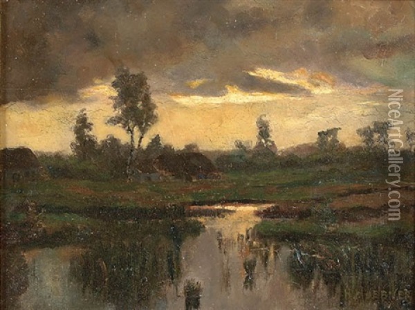 Marsh Sunset Oil Painting - Heinrich (Ed. Julius H.) Huebner
