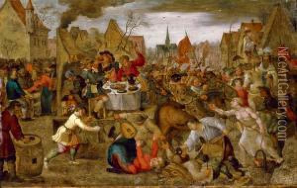 La Bataille Entre Carnaval Et Careme Oil Painting - Pieter III Brueghel