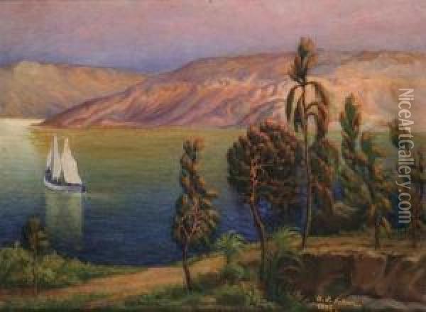 Sunset In The Sea Of Galilee Oil Painting - Aaron Shaul Schur