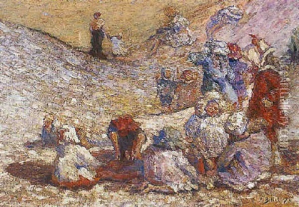 Enfants Dans Les Dunes Oil Painting - Pierre Billet