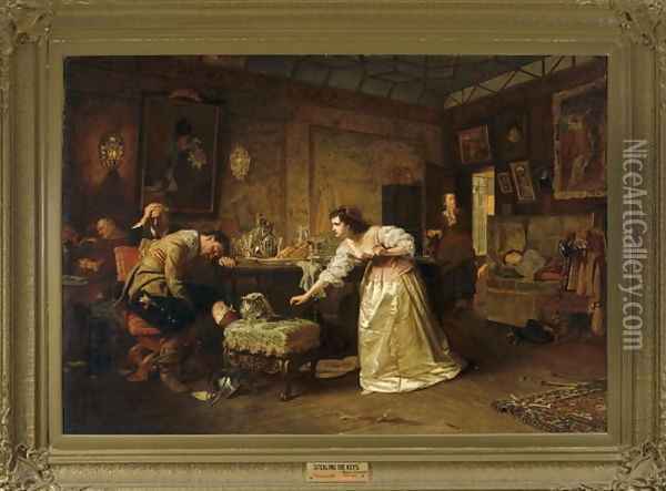 Stealing the Keys, c.1866 Oil Painting - Marcus Stone