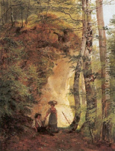 Begegnung Im Wald Oil Painting - Eduard Ritter
