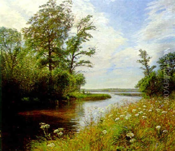 A Meandering River In Summer Oil Painting - Olaf Viggo Peter Langer