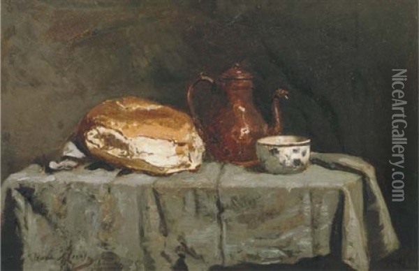Bread And A Coffeepot Oil Painting - Franz Meerts