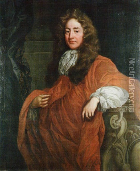 Portrait Of A Gentleman Wearing A Russet Cloak And Lace Cravat Oil Painting - Mary Beale