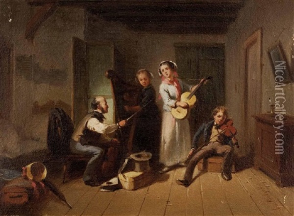 Musikstunde Oil Painting - August von Rentzell
