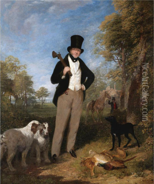 A Gentleman With Shooting Dogs And The Day's Bag Oil Painting - George Robert Lewis
