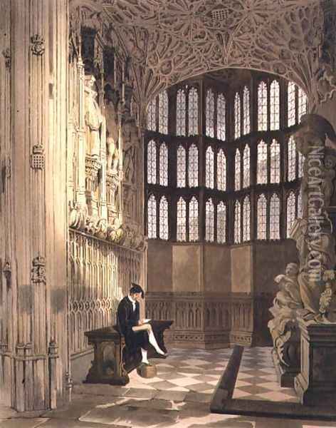Henry the Seventh Chapel, plate R from Westminster Abbey, engraved by J. Bluck fl.1791-1831 pub. by Rudolph Ackermann 1764-1834 1812 Oil Painting - Thomas Uwins