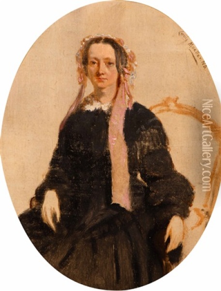 Portrait Of A Seated Elegant Woman Oil Painting - Louis Charles Moeller