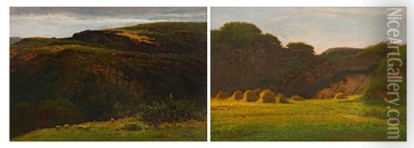Farmlands, A Pair Oil Painting - Joseph Knight