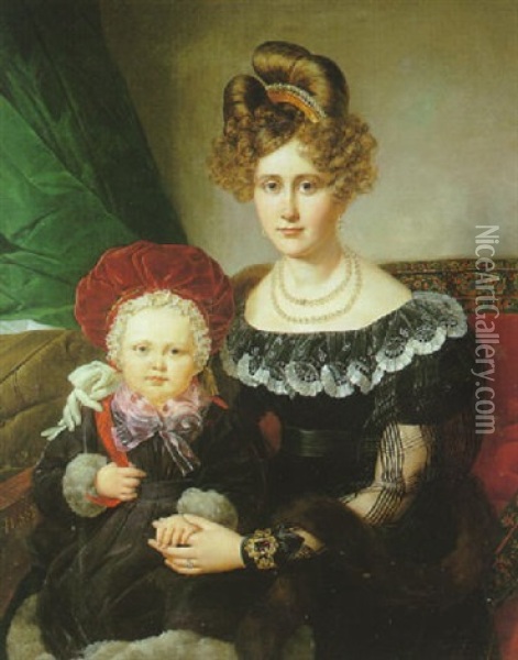 Portrait D'une Jeune Mere Et De Son Enfant Oil Painting - Henri-Joseph Hesse