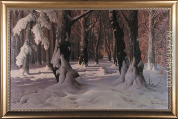Zimowy Las Oil Painting - Jan Grubinski