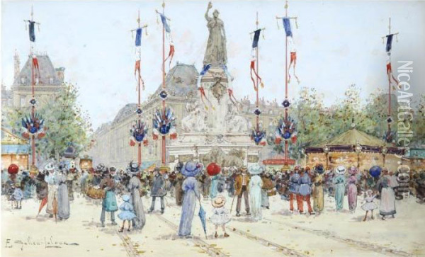 Bastille Day Celebration Oil Painting - Eugene Galien-Laloue