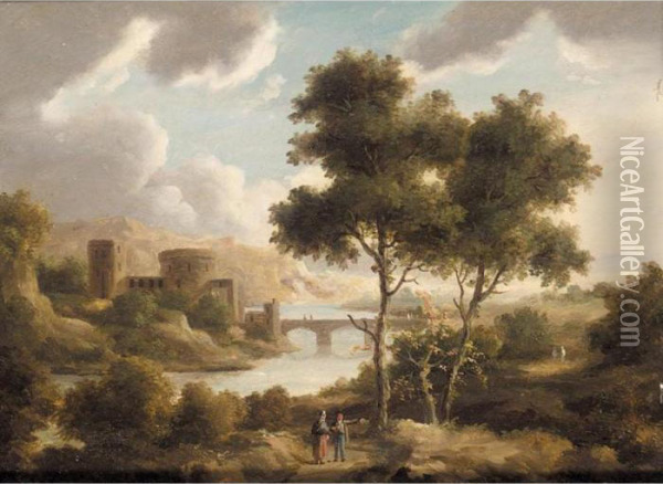 A View On The Rhine; A View From Ancona Towards Bologne Oil Painting - James Arthur O'Connor