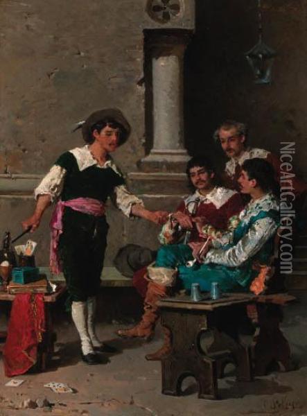 The Magic Trick; And The Brawl Over The Card Game Oil Painting - Francesco Peluso