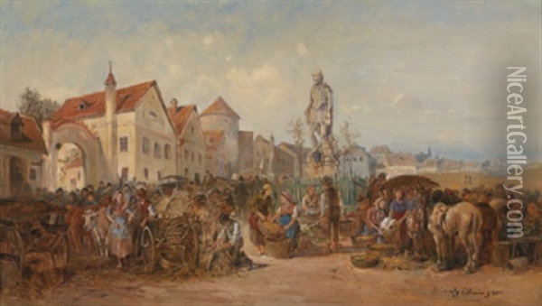 Markttag In Langenlois(?) Oil Painting - Ignaz Ellminger