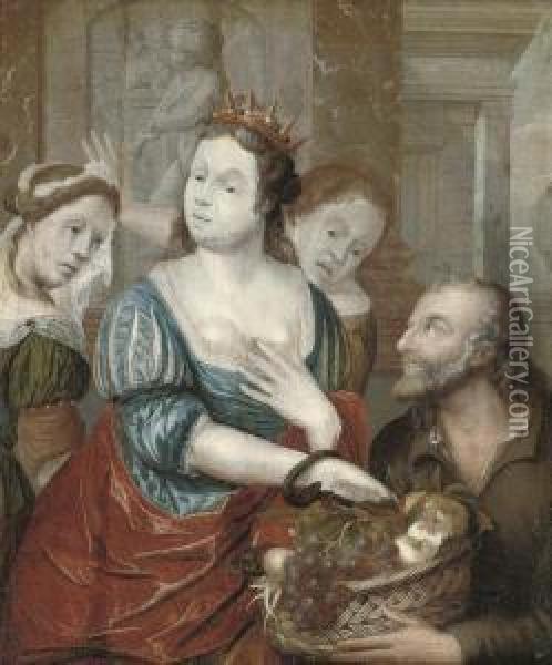 Cleopatra Receiving The Asp From A Basket Of Fruit Oil Painting - Jacobus Van Der Sluis